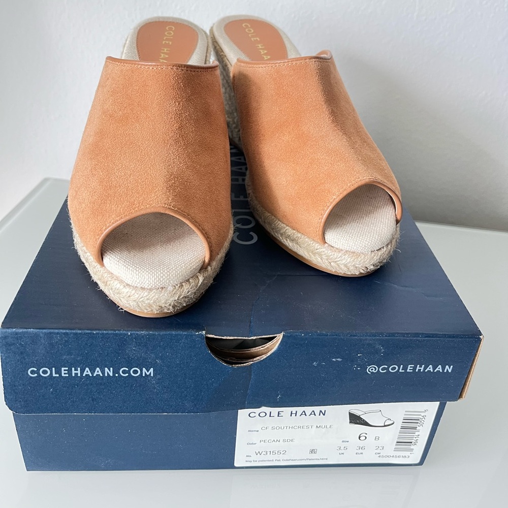 Cole Haan Women's pecan suede Peep-Toe Mules NIB